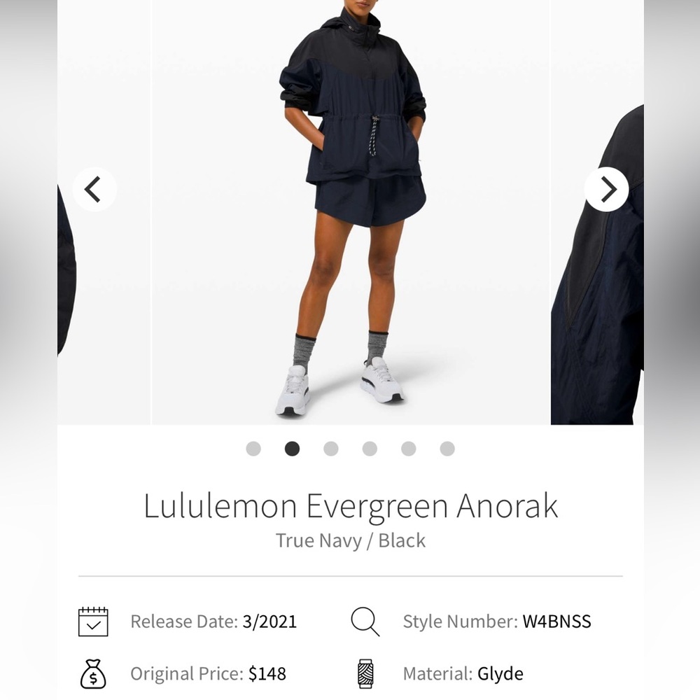 Lululemon Set Evergreen Anorak
Jacket and Shorts Size 4/6 True Navy - Picture 6 of 7